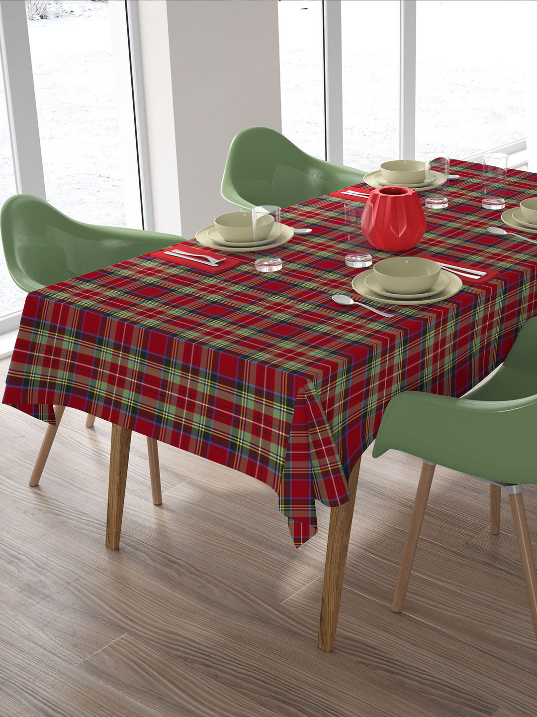 

HOME COLORS.IN Red & Green Checked 4 Seater Rectangle Table Cover