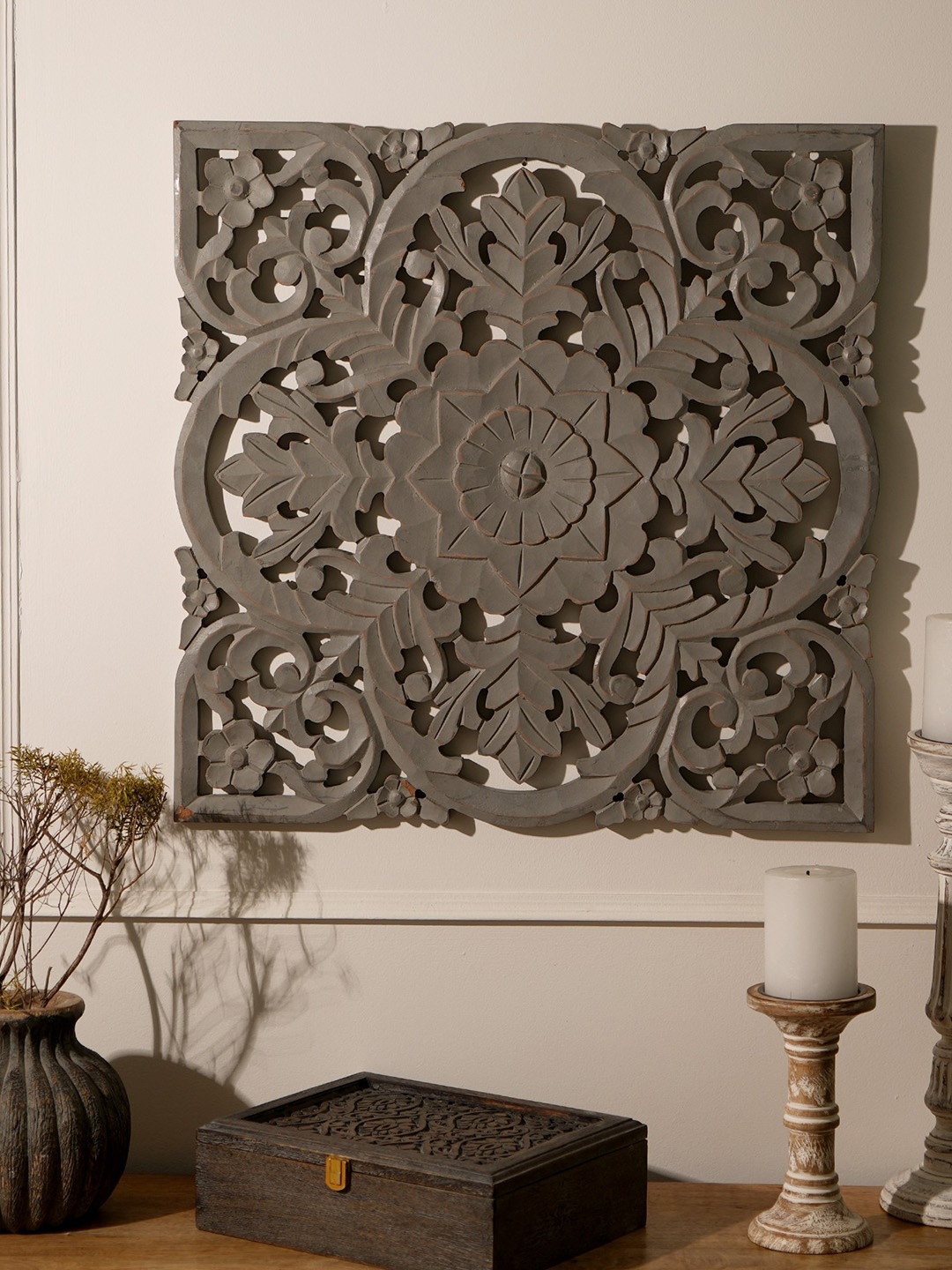 

Designer Library Grey Nooro Carved Panel Decor Wall Hanging