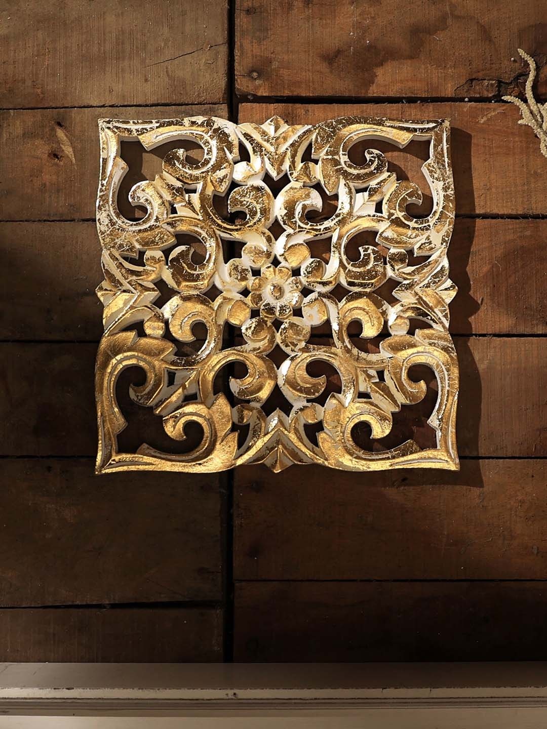 

Designer Library White & Golden Arti Carved Panel Decor Wall Hanging