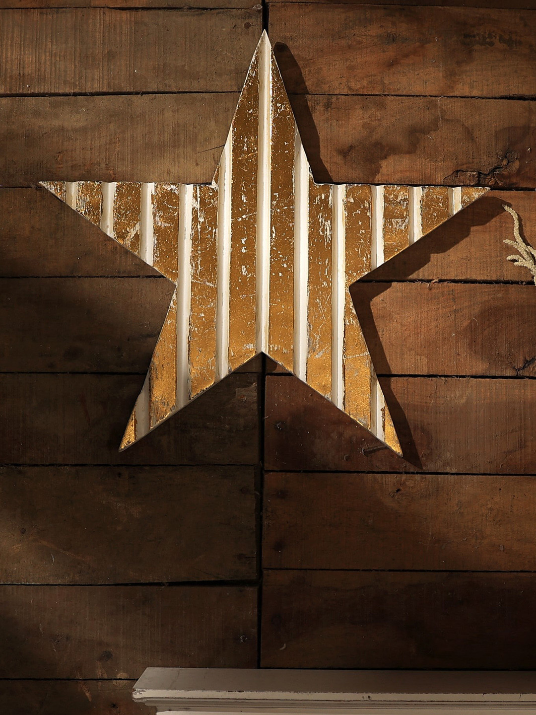 

Designer Library White & Golden Star Carved Wooden Panel Decor Wall Hanging
