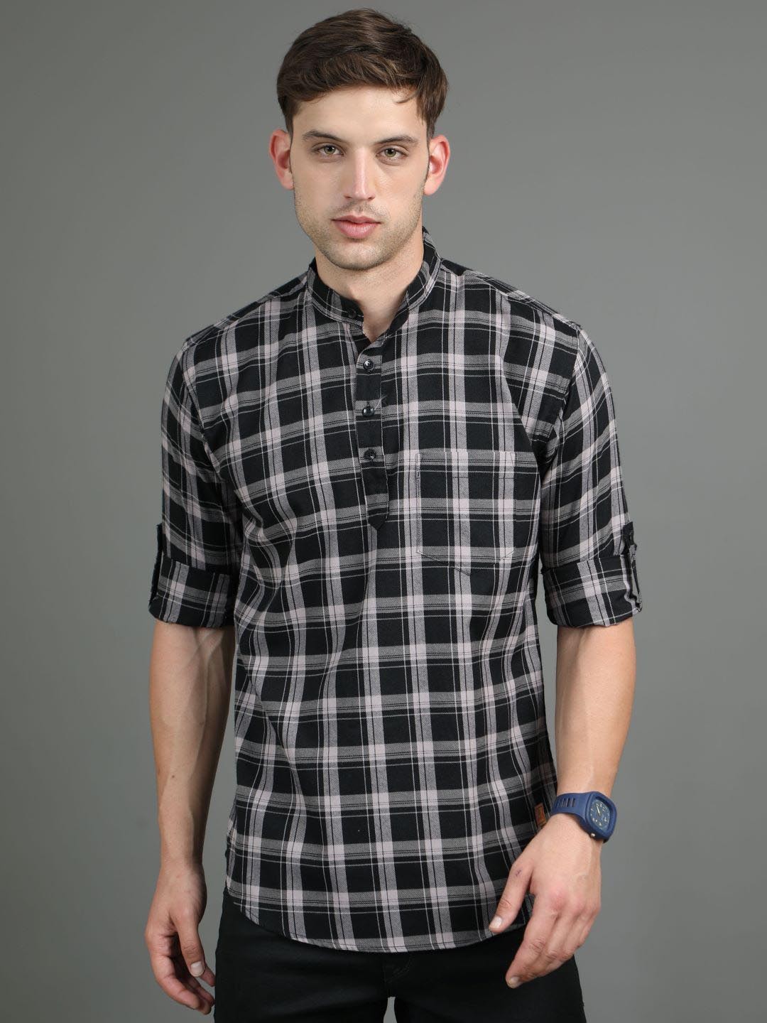 

Tallwalker Tartan Checked Cotton Casual Shirt, Black