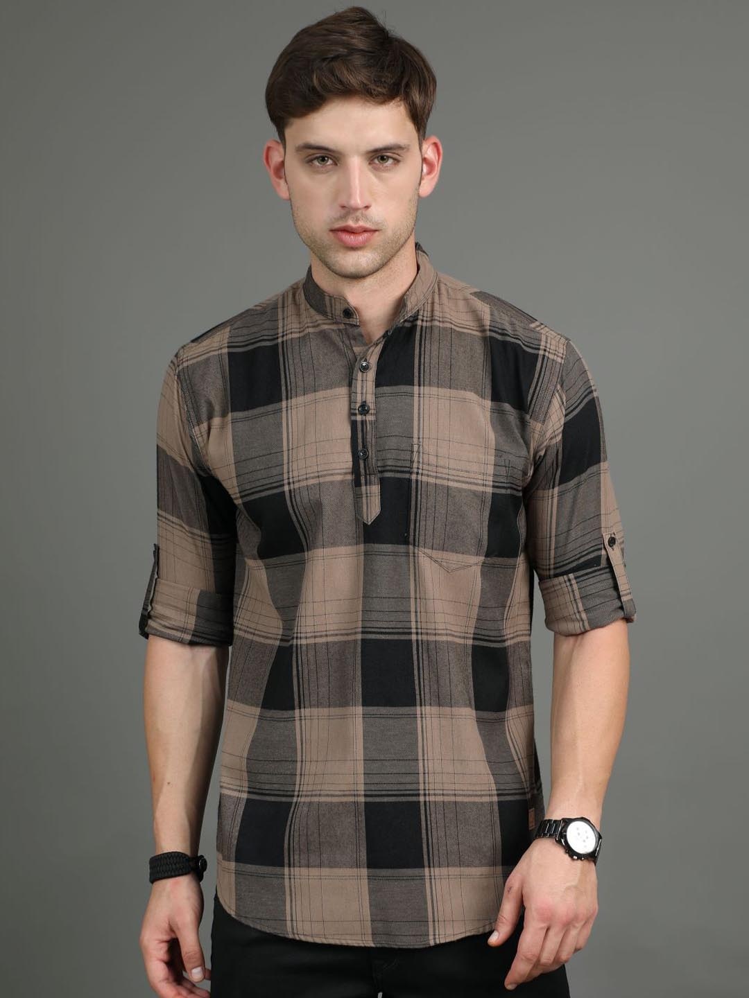 

Tallwalker Tartan Checked Cotton Casual Shirt, Beige