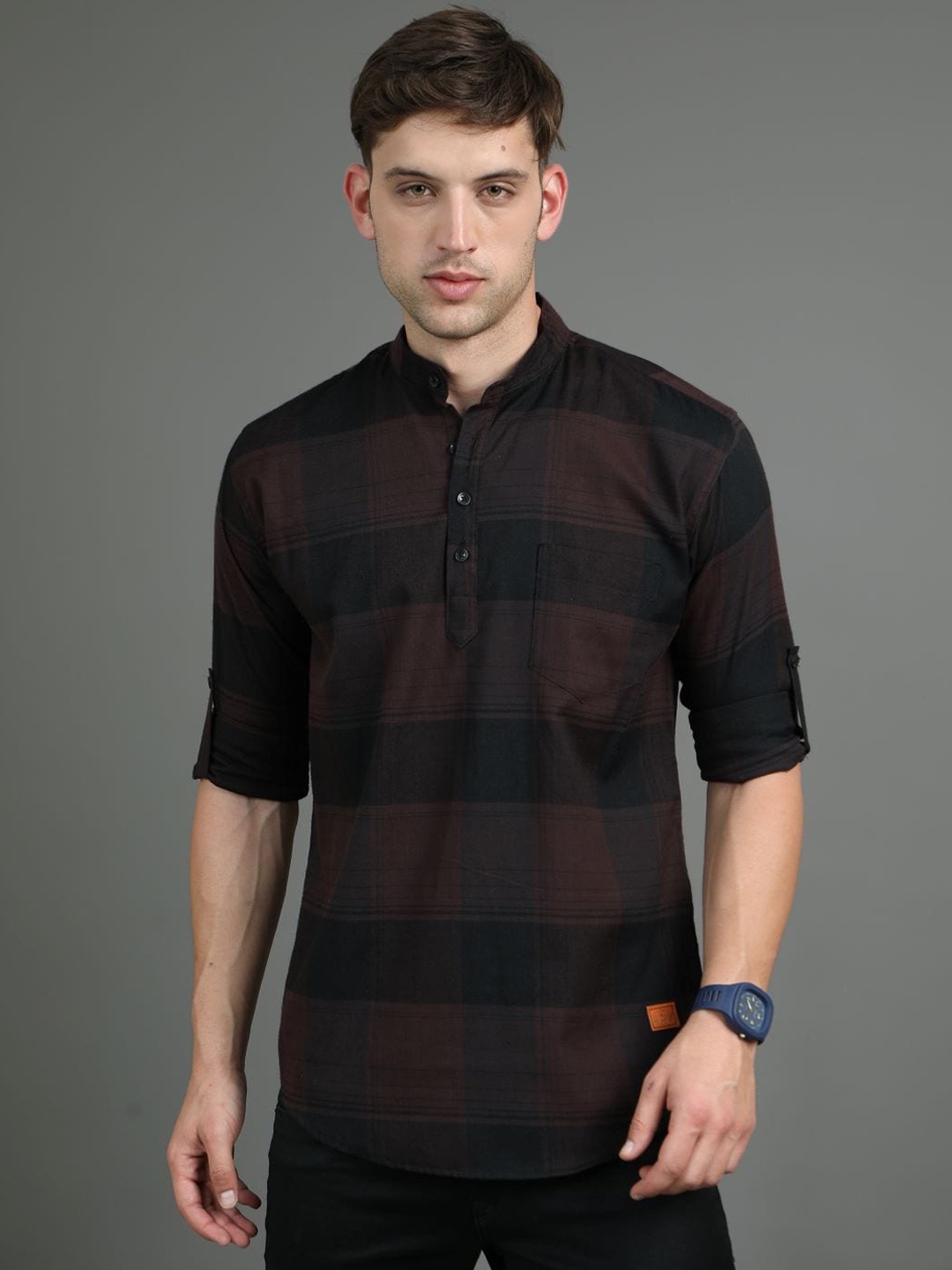 

Tallwalker Tartan Checked Cotton Casual Shirt, Brown