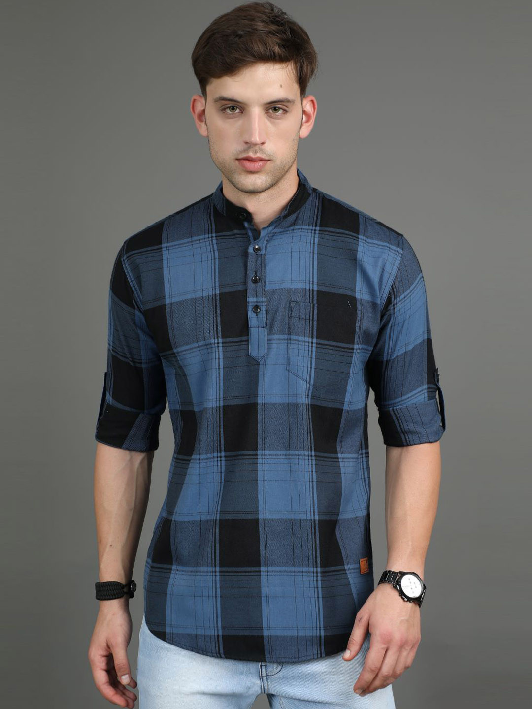

Tallwalker Tartan Checked Cotton Casual Shirt, Blue