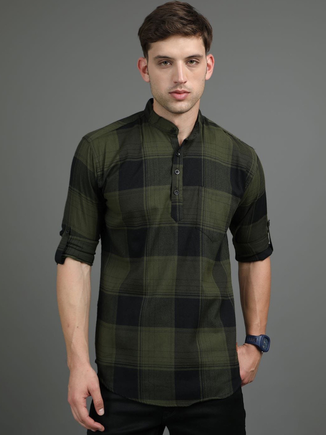 

Tallwalker Tartan Checked Cotton Casual Shirt, Green