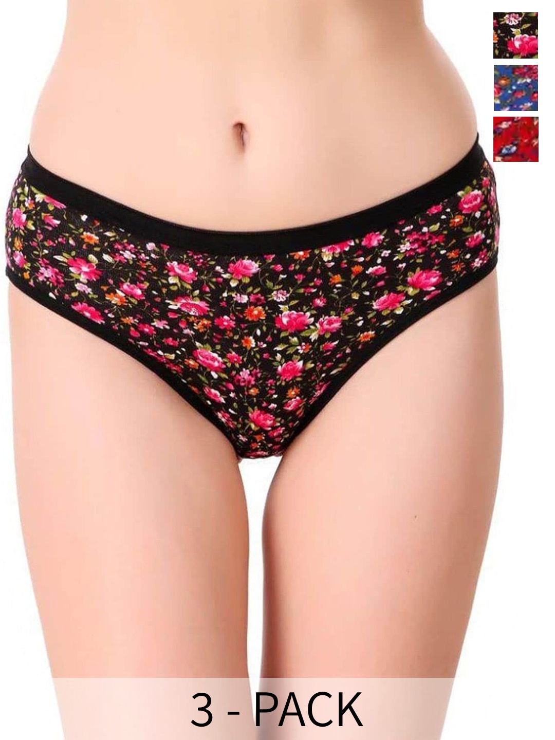 

arLa APPAREL Pack Of 3 Printed Pure Cotton Hipster Briefs, Blue