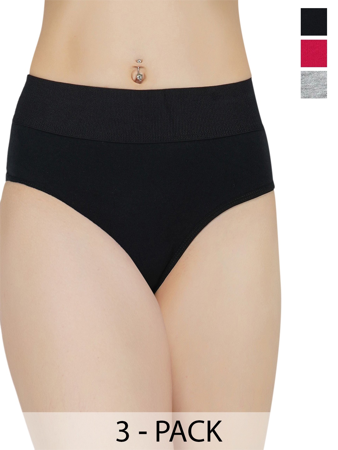 

arLa APPAREL Pack Of 3 Pure Cotton Hipster Briefs, Black