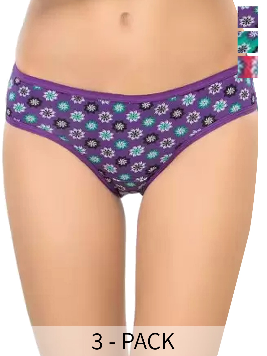 

arLa APPAREL Pack Of 3 Printed Anti Microbial Pure Cotton Hipster Briefs, Purple