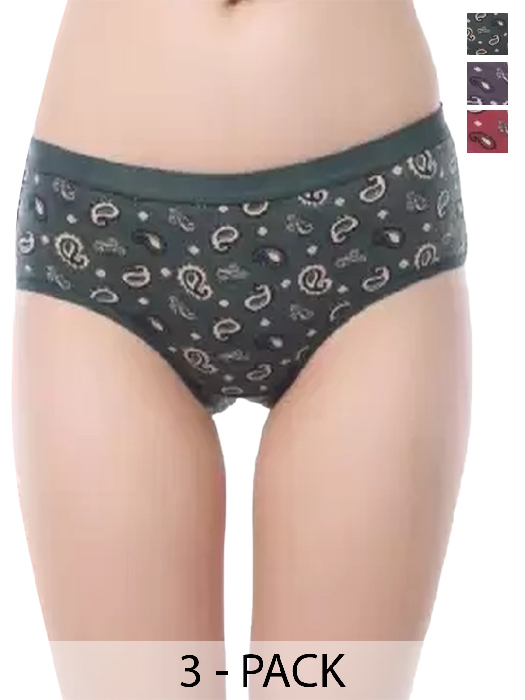 

arLa APPAREL Pack Of 3 Printed Cotton Hipster Briefs, Green