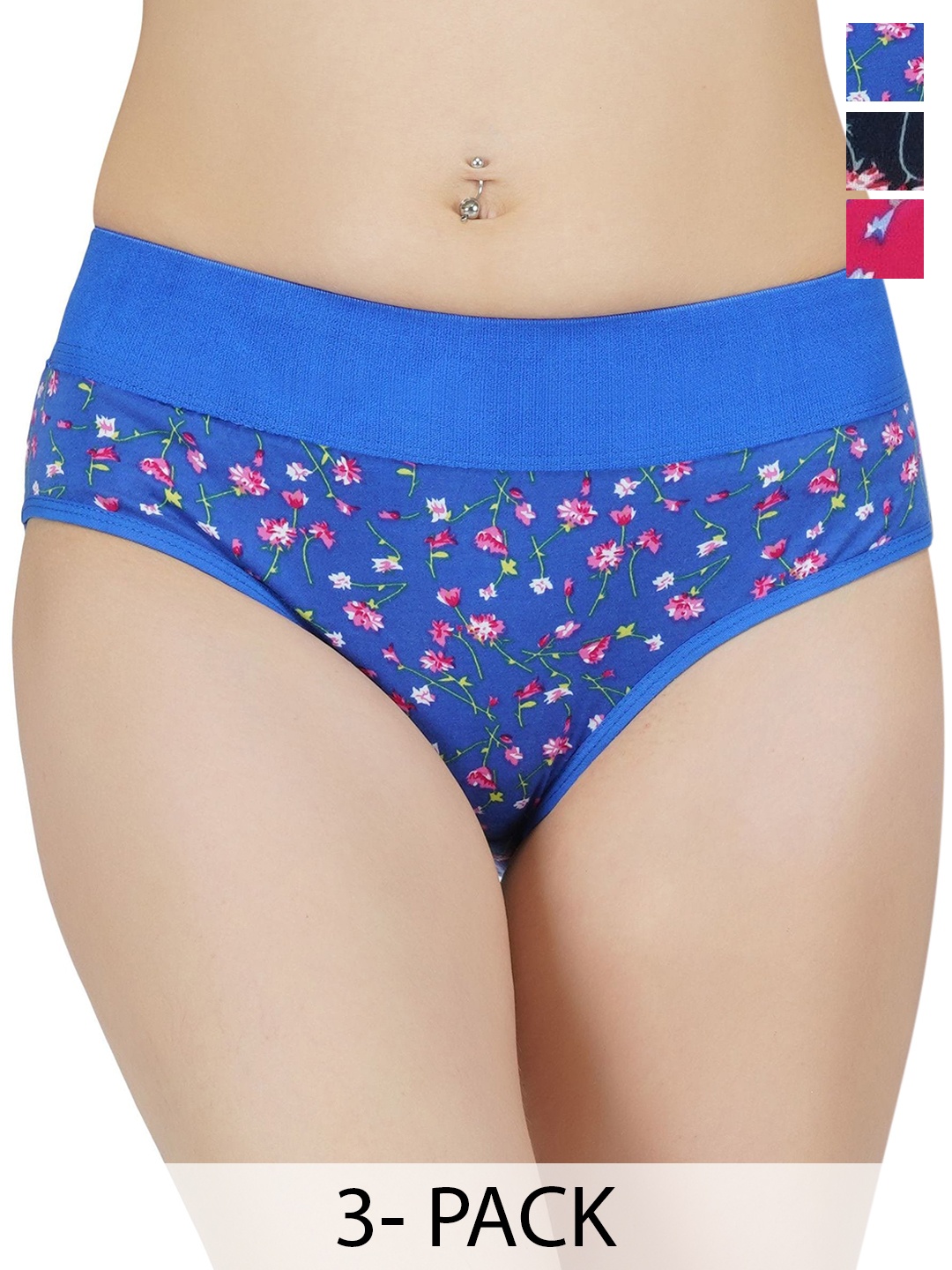 

arLa APPAREL Pack Of 3 Printed Pure Cotton Hipster Briefs, Blue