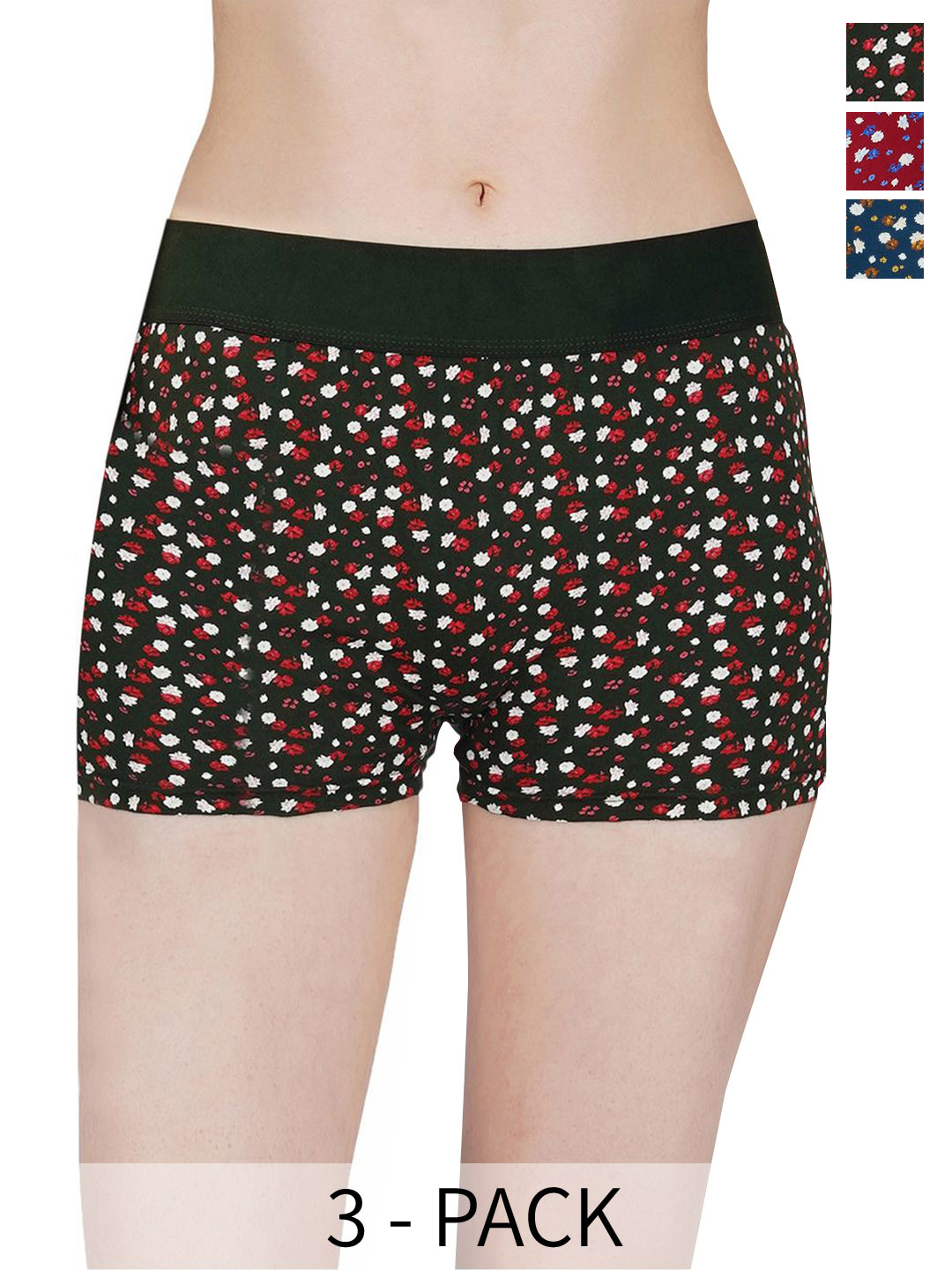 

arLa APPAREL Pack Of 3 Anti Bacterial Floral Printed Pure Cotton Boy Shorts Briefs, Red