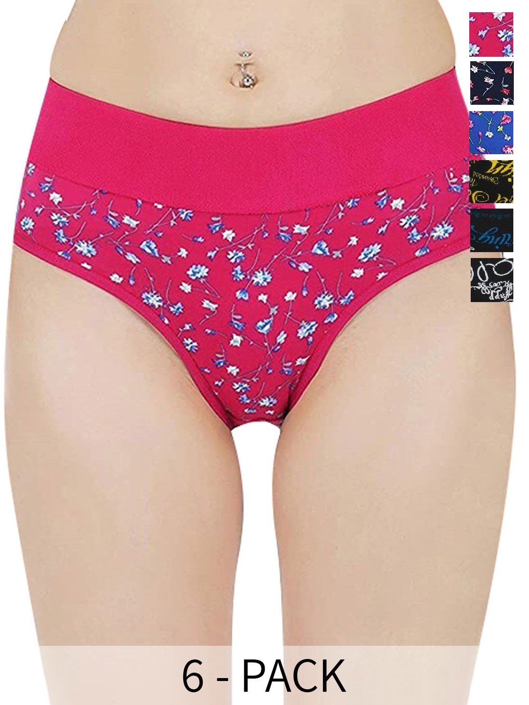 

arLa APPAREL Pack Of 6 Floral Printed Pure Cotton Hipster Briefs, Blue