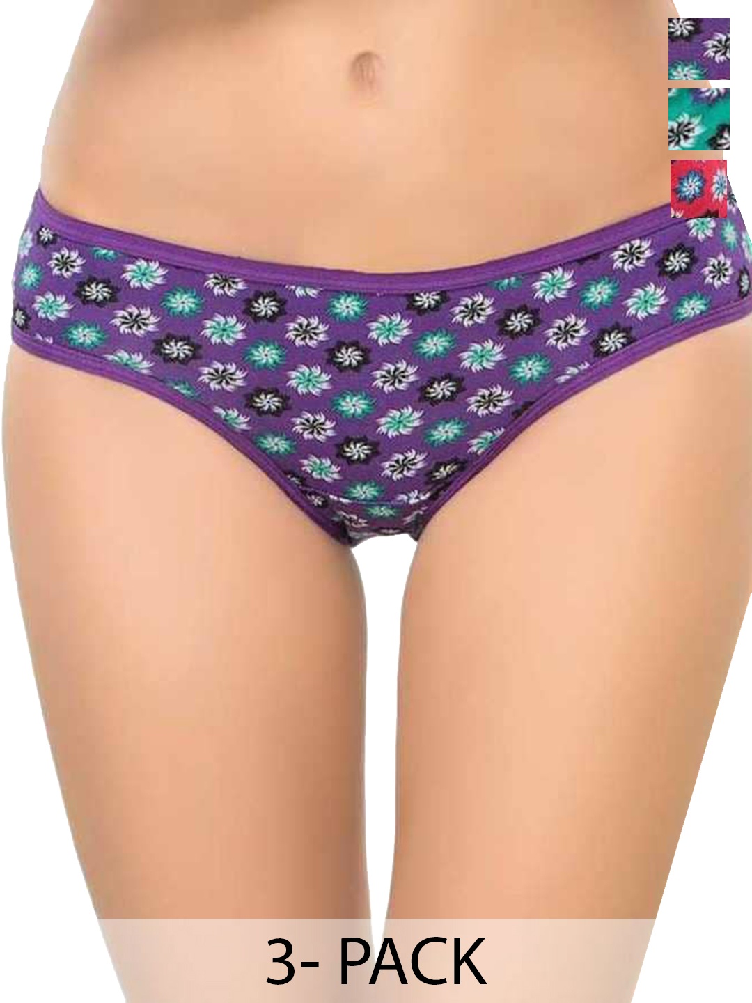 

arLa APPAREL Pack Of 3 Printed Pure Cotton Hipster Briefs, Blue