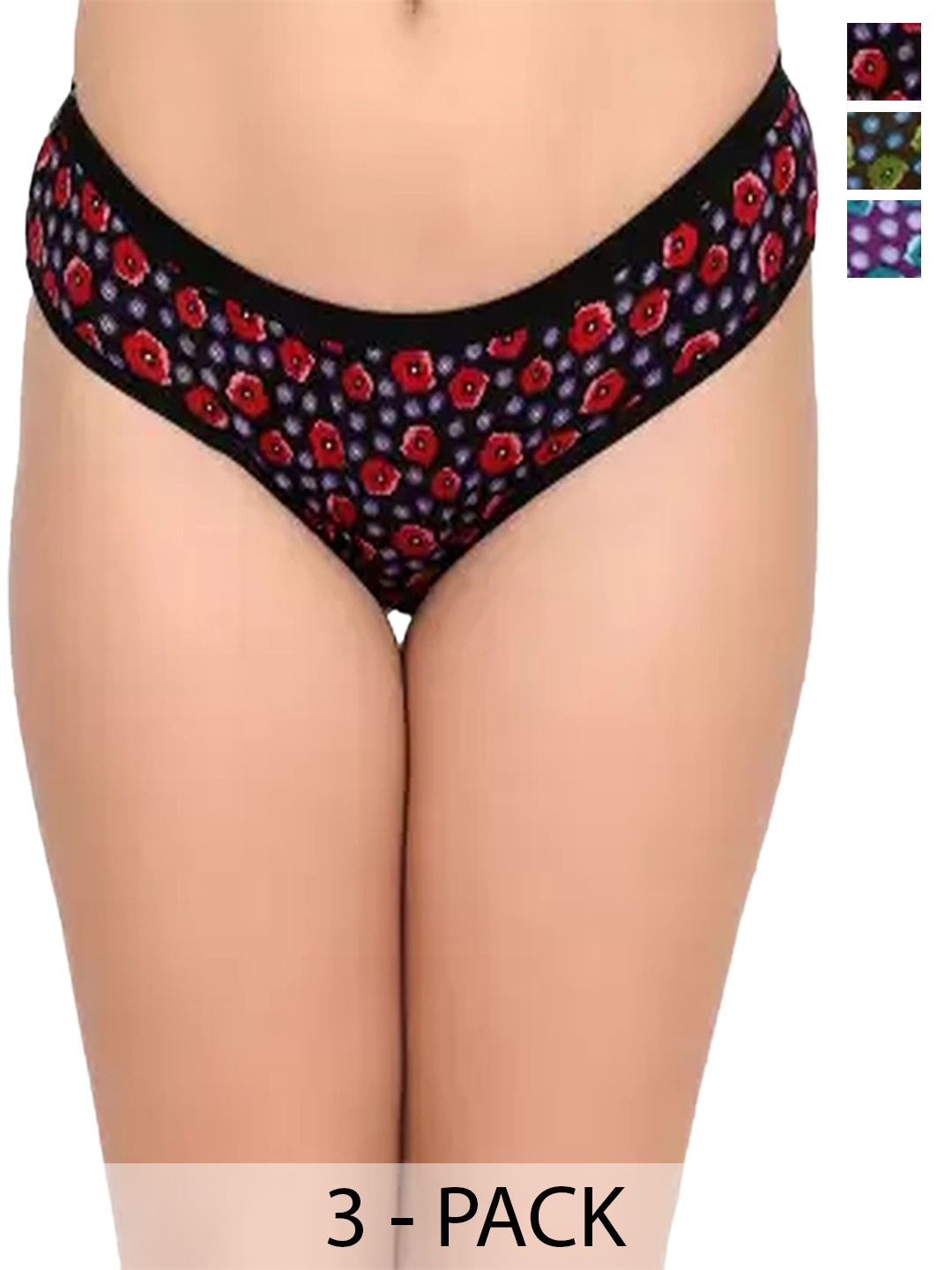 

arLa APPAREL Pack of 3 Pure Cotton Hipster Briefs With Face Mask, Black