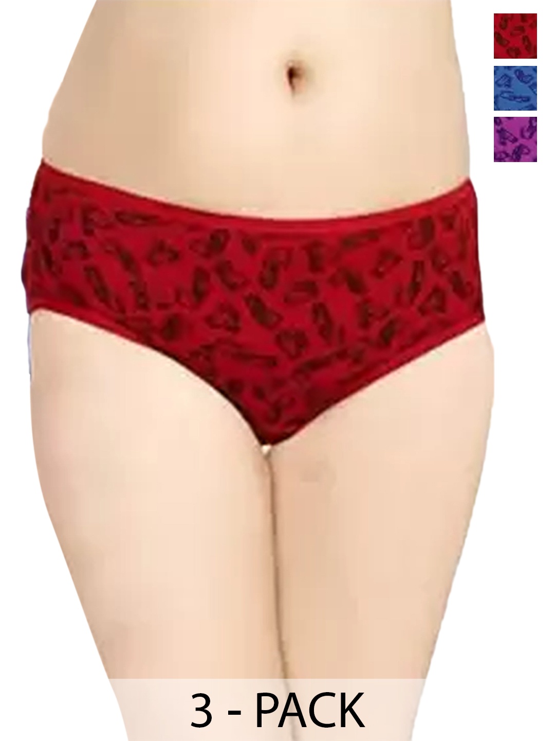 

arLa APPAREL Pack Of 3 Printed Pure Cotton Hipster Briefs With Face Mask, Purple