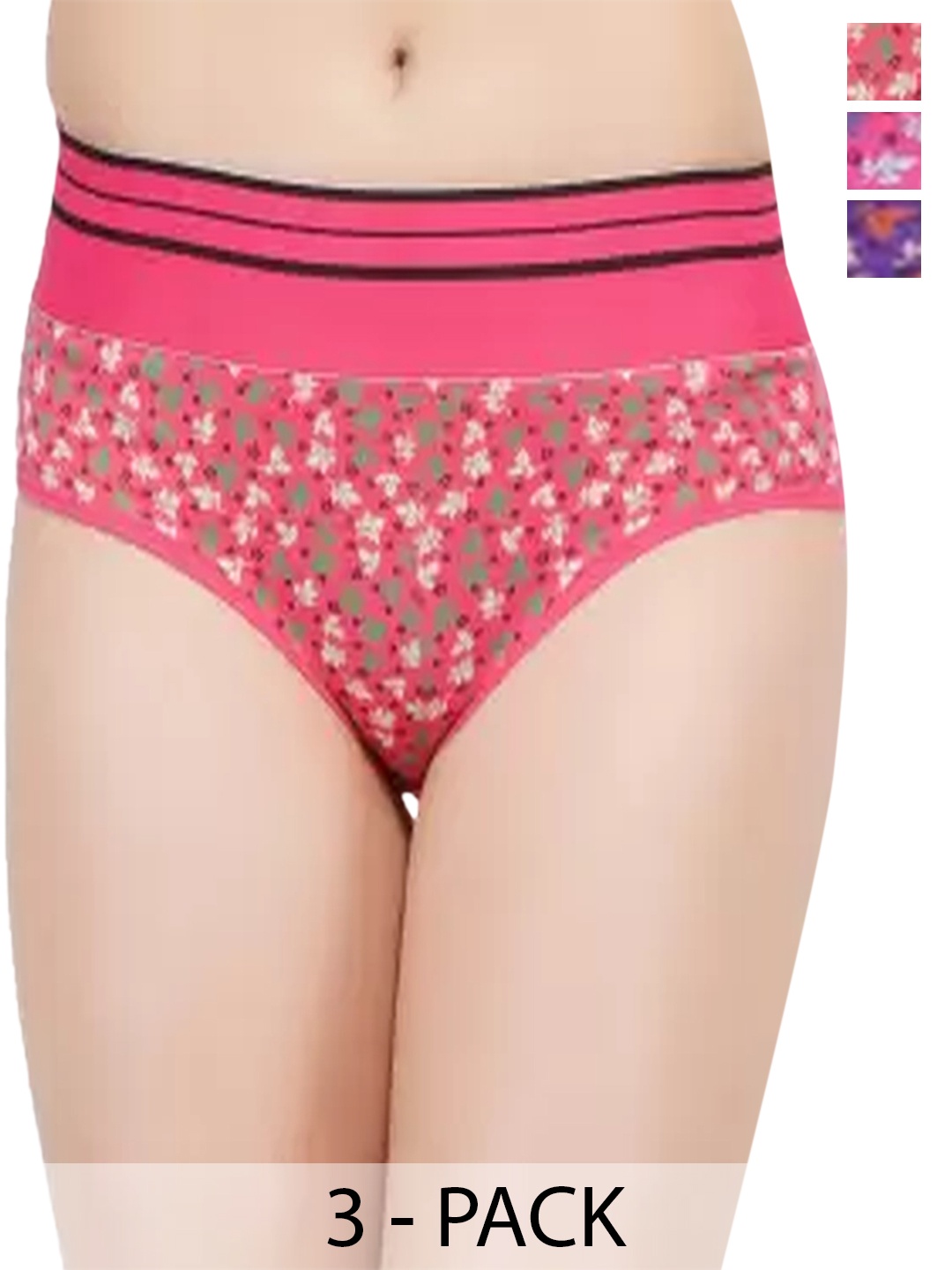 

arLa APPAREL Pack Of 3 Printed Pure Cotton Hipster Briefs, Pink