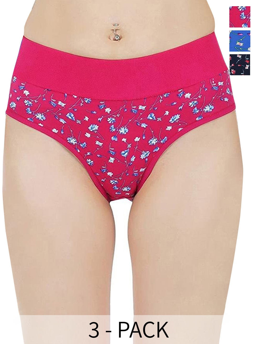 

arLa APPAREL Pack Of 3 Floral Printed Pure Cotton Hipster Briefs, Blue