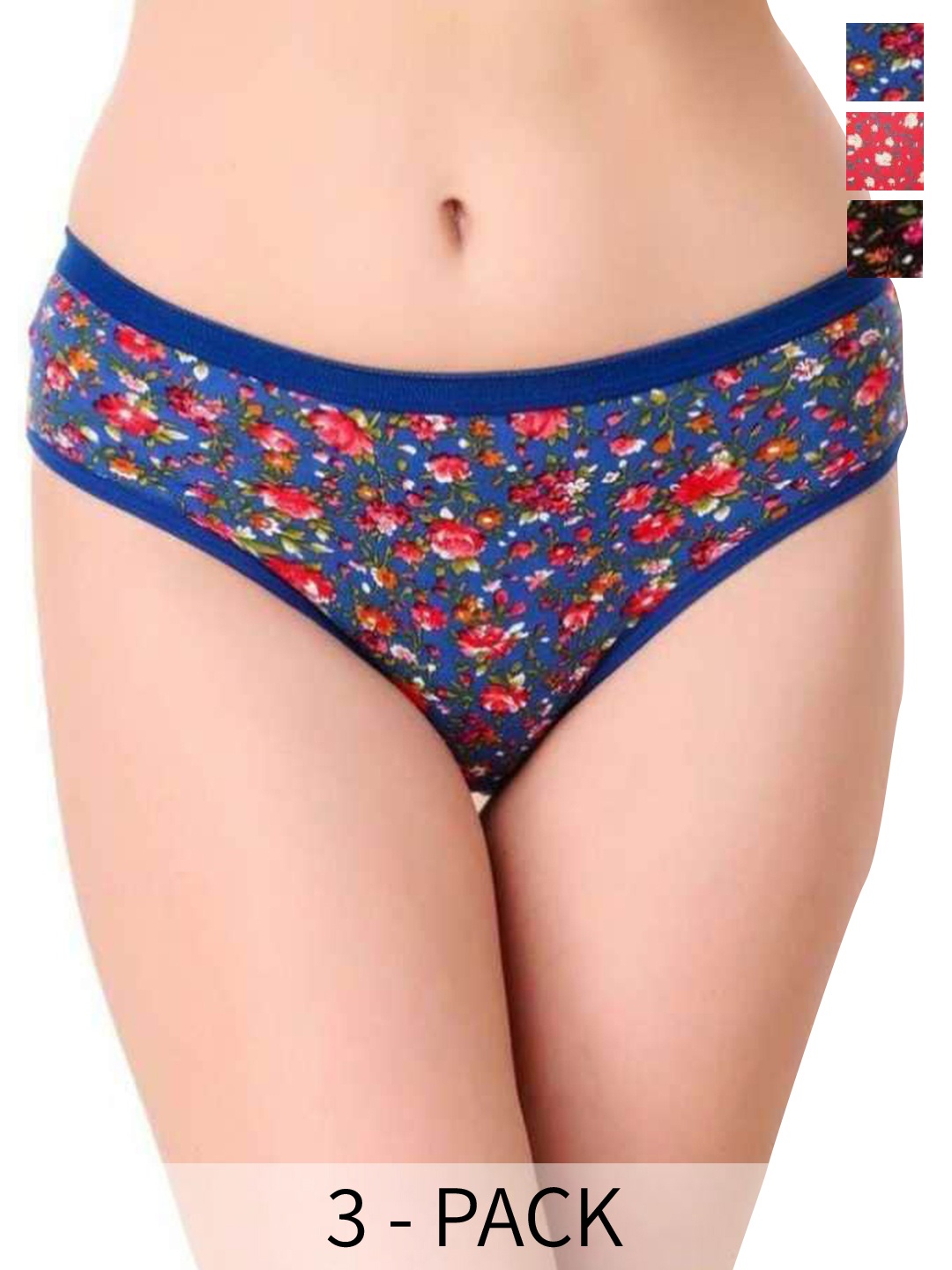 

arLa APPAREL Pack Of 3 Printed Pure Cotton Hipster Briefs, Blue