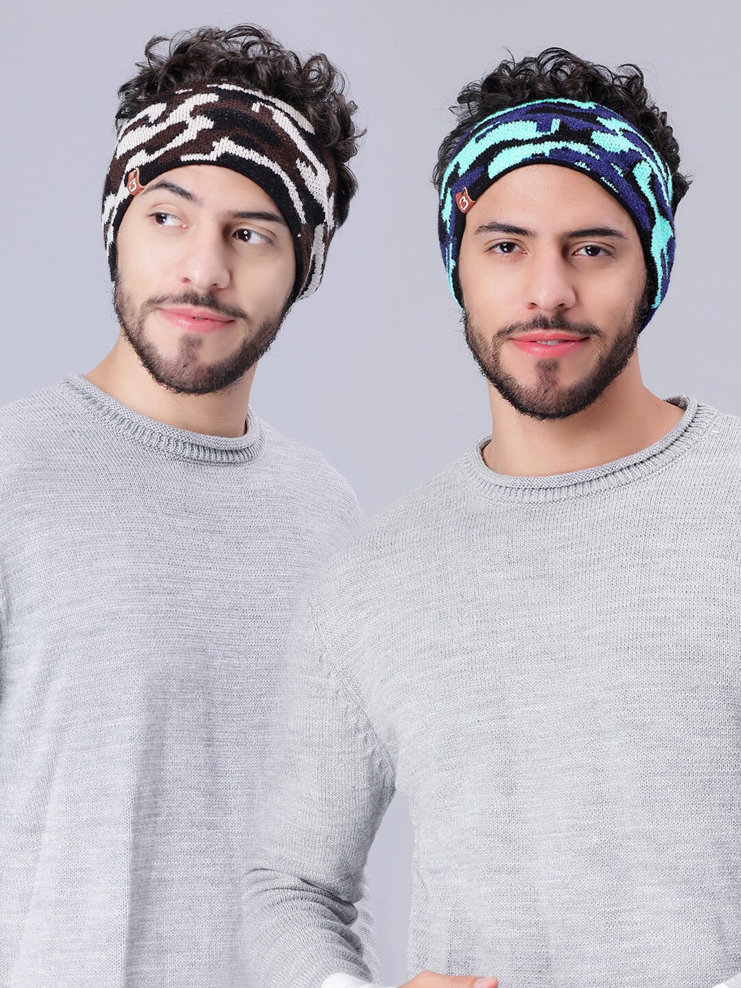 

Bharatasya Set of 2 Camouflage Printed Double Layered Acrylic Wool Ear Warmer Headband, Blue