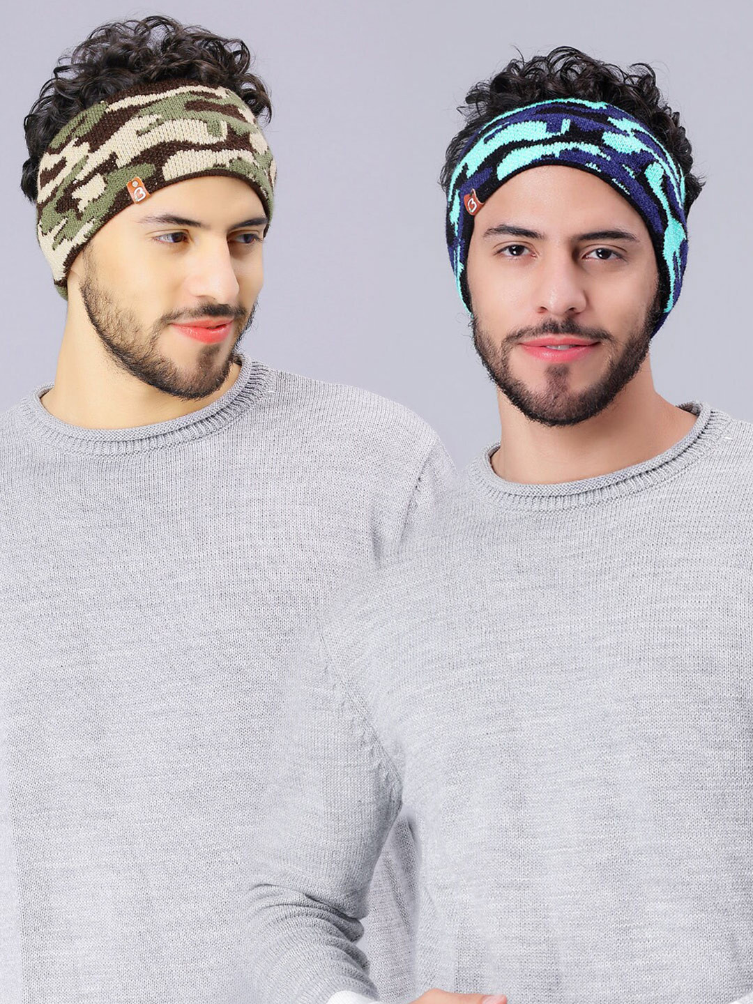 

Bharatasya Set Of 2 Printed Earwarmer Headband, Blue