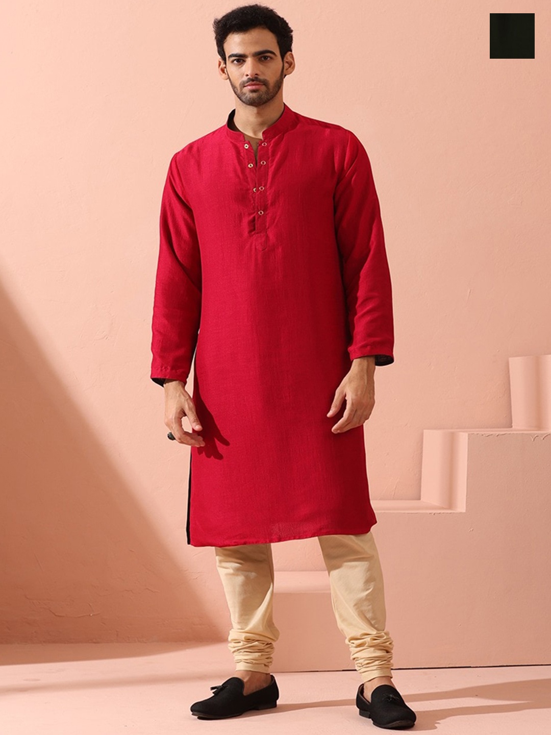 

Swtantra Mandarin Collar Reversible Straight Kurta, Red