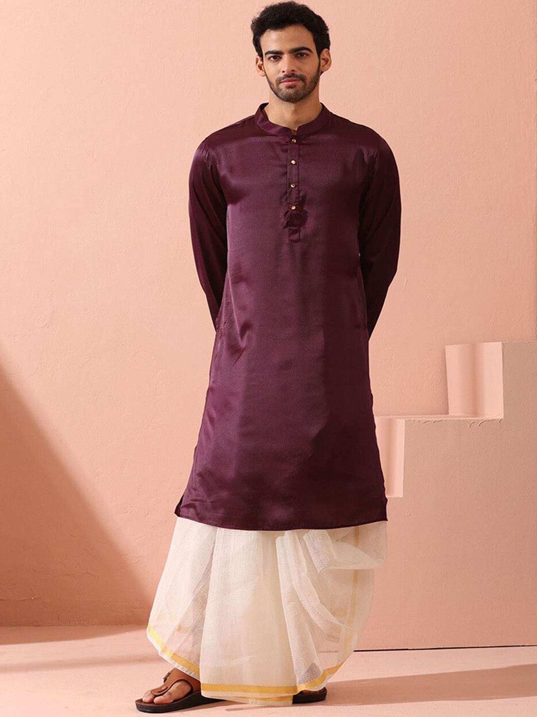 

Swtantra Mandarin Collar Satin Kurta, Violet