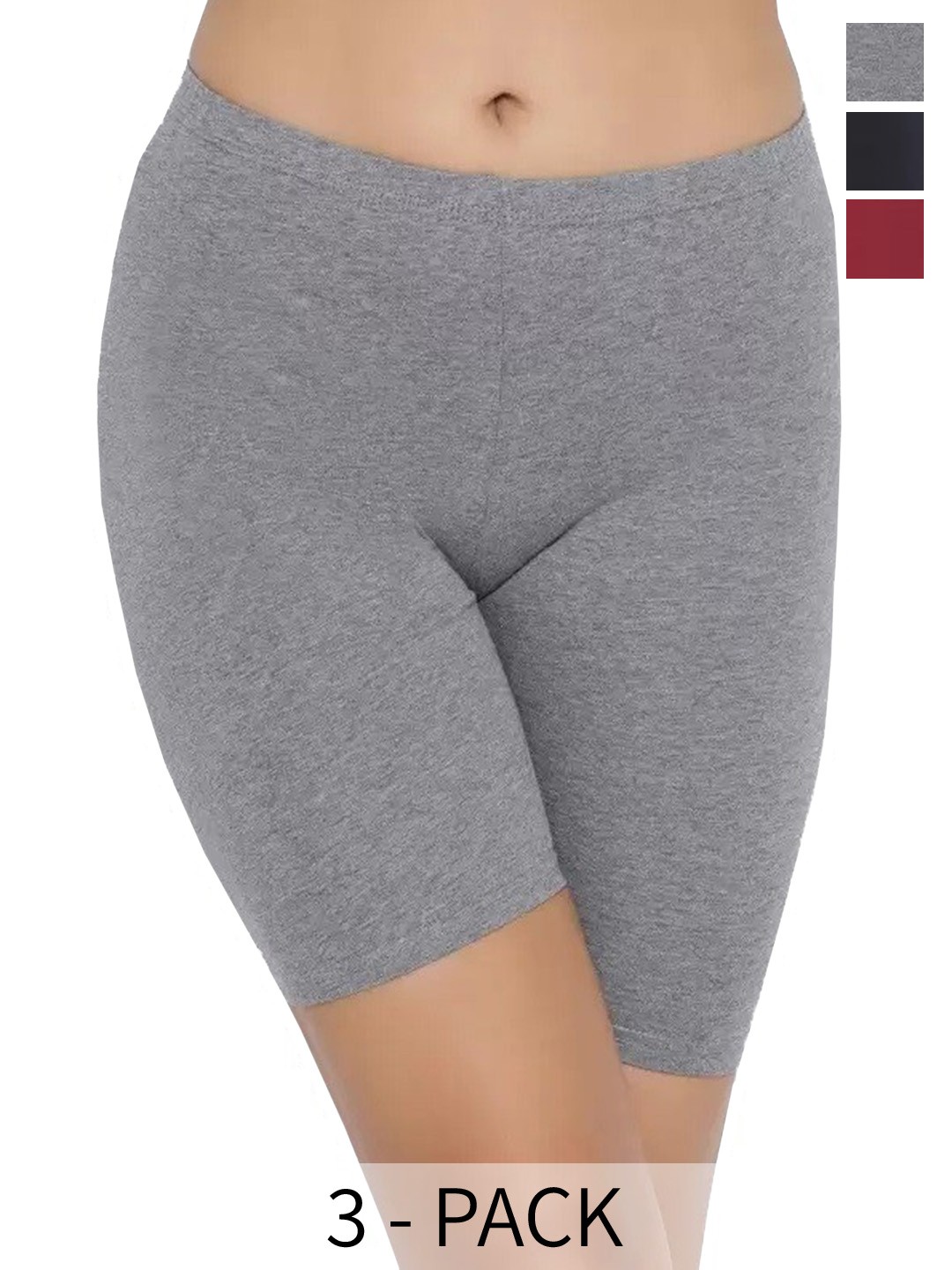 

arLa APPAREL Pack Of 3 Pure Cotton Cycling Shorts, Grey