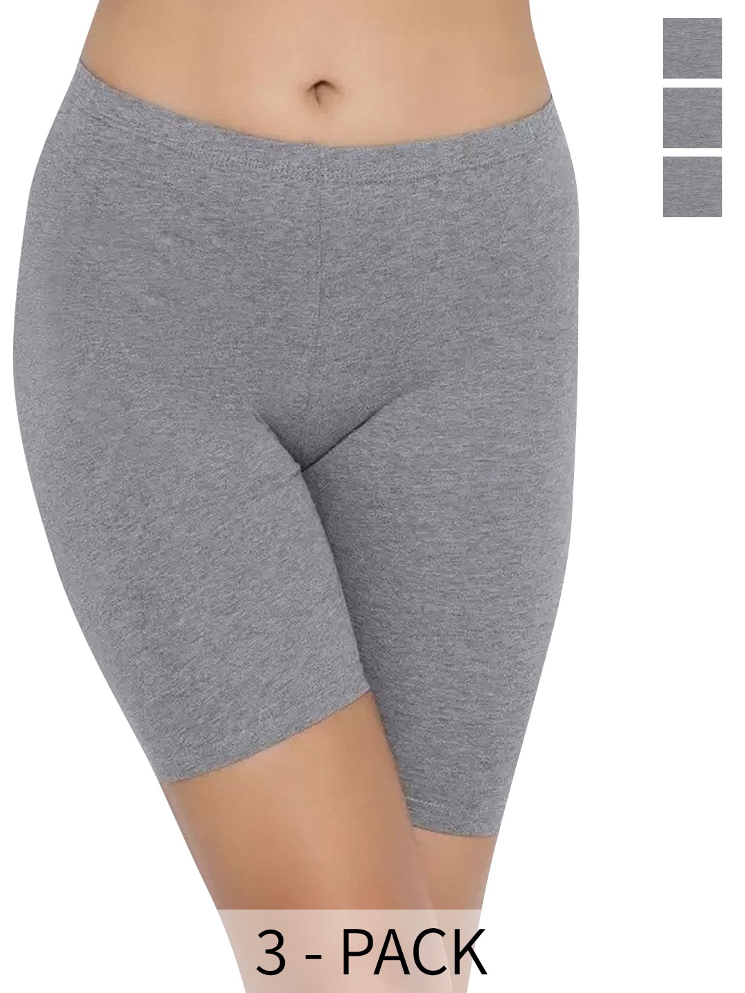 

arLa APPAREL Pack Of 3 Pure Cotton Cycling Shorts, Grey
