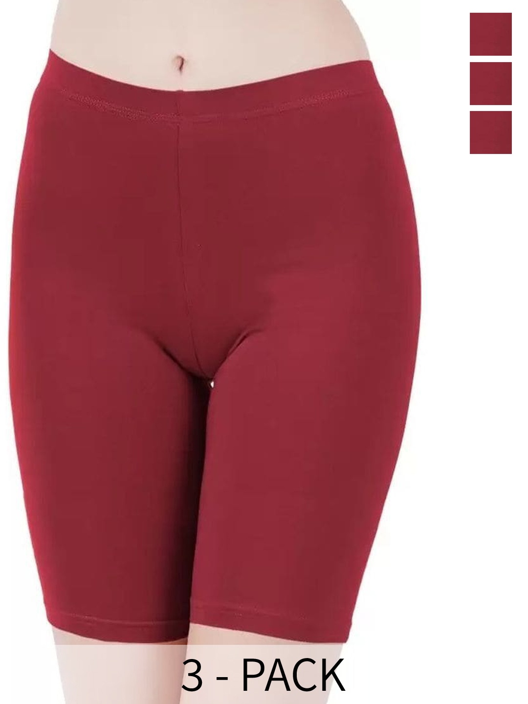 

arLa APPAREL Pack Of 3 Pure Cotton Cycling Shorts, Maroon