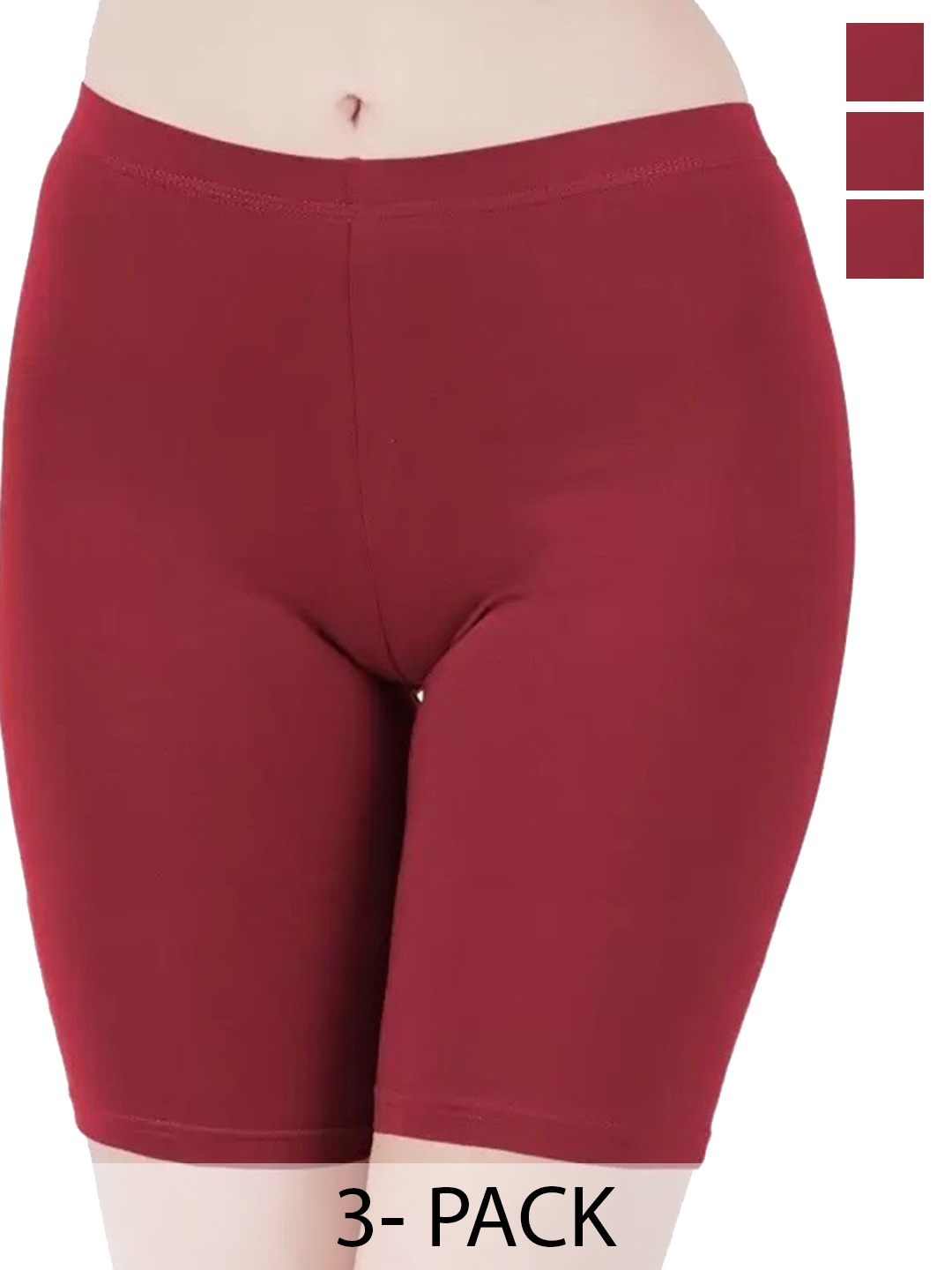 

arLa APPAREL Pack Of 3 Pure Cotton Cycling Shorts, Maroon