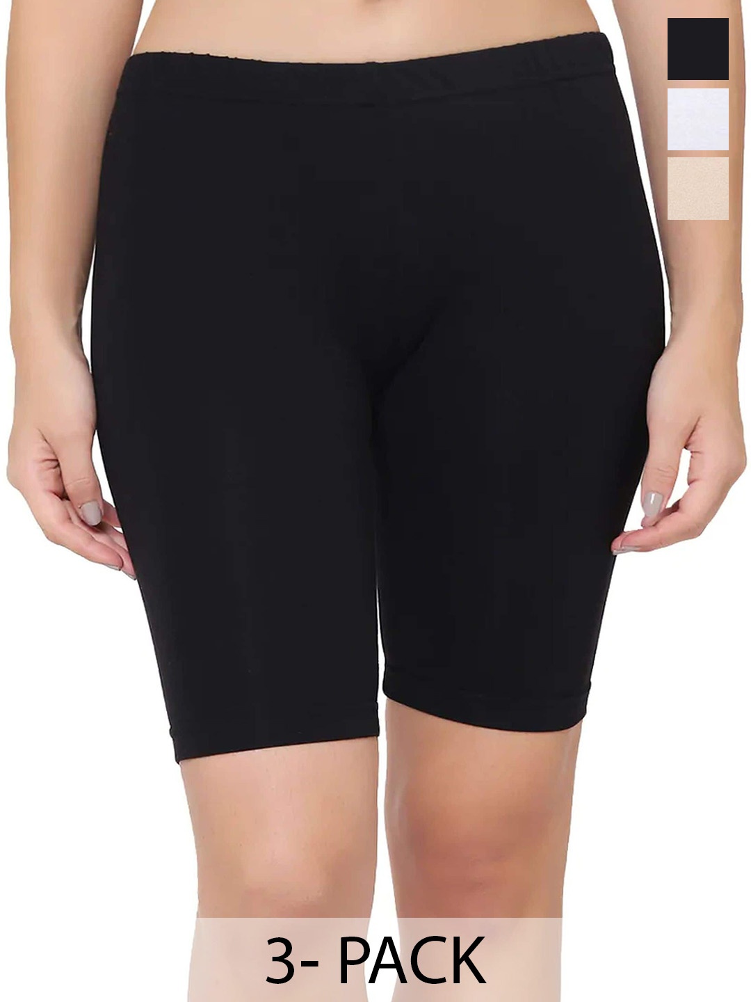 

arLa APPAREL Pack Of 3 Pure Cotton Cycling Sports Shorts, White