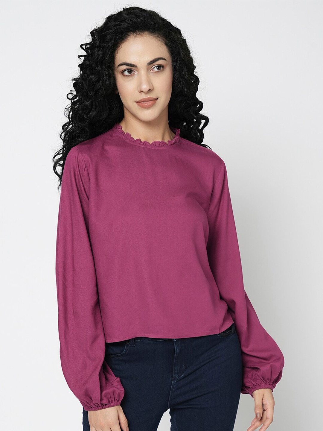 Vero Moda Round Neck Puff Sleeves Regular Top, Pink