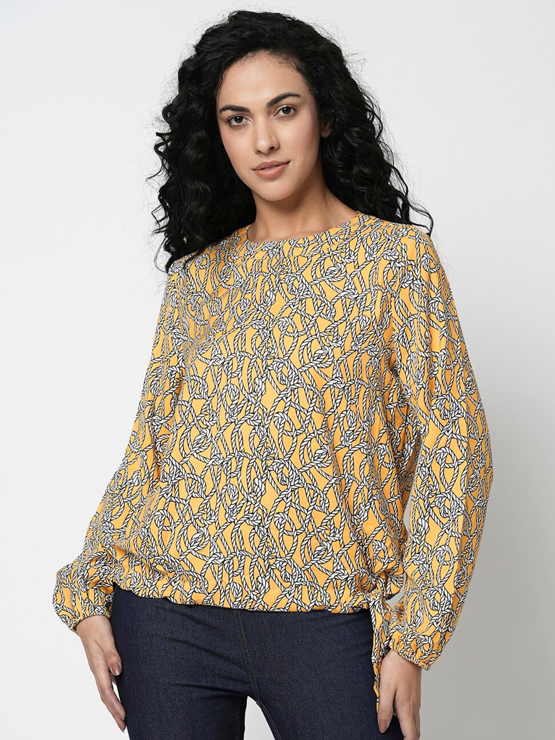 

Vero Moda Abstract Printed Bishop Sleeves Regular Top, Yellow