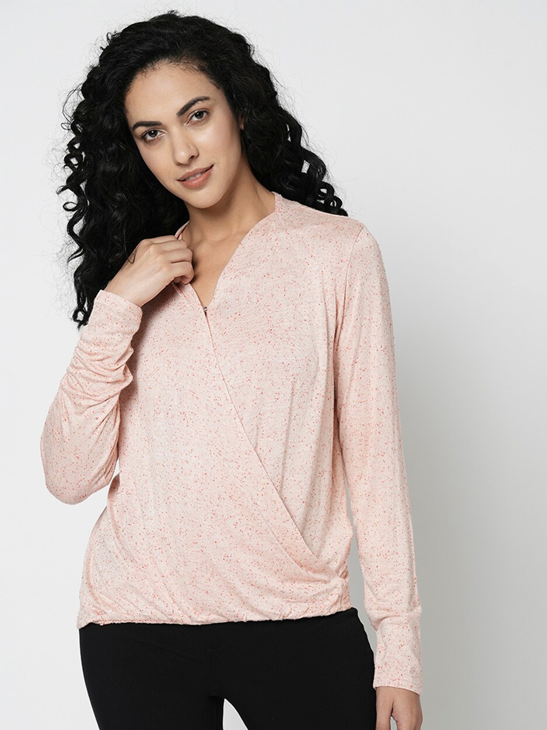 

Vero Moda Self Design V-Neck Long Sleeves Wrap Top, Pink