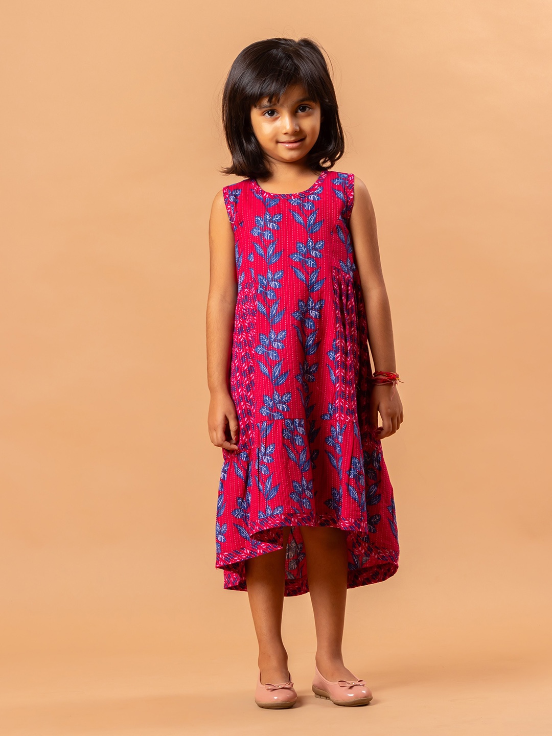 

Sangria Girls Floral Printed Sleeveless Cotton A-Line Dresses, Fuchsia