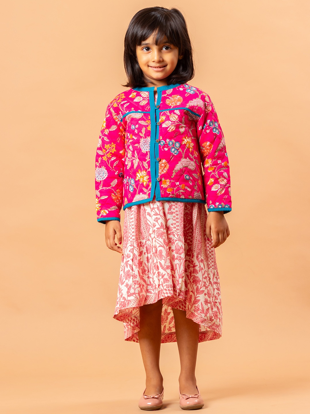 

Sangria Girls Floral Printed Long Sleeve Lightweight Pure Cotton Quilted Jacket, Fuchsia