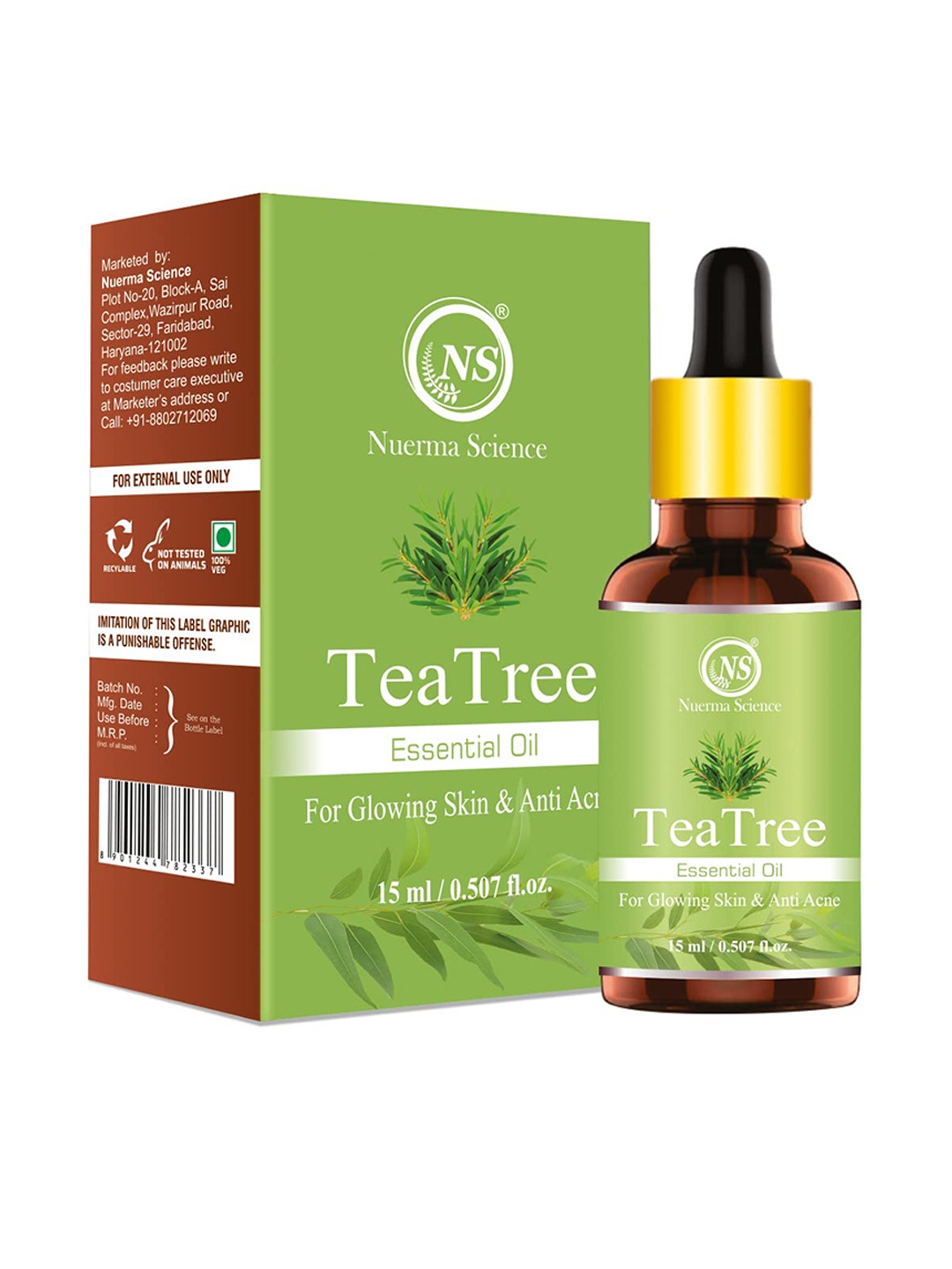 

Nuerma Science Tea Tree Essential Oil for Anti-Acne & Glowing Skin - 15ml, Green