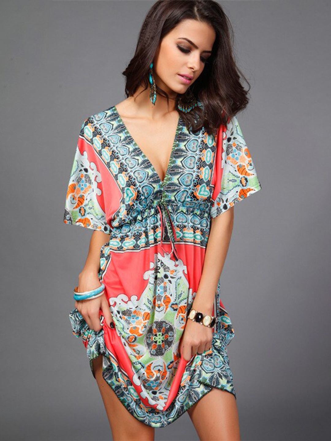 

StyleCast Red & Green Ethnic Motifs Printed A-Line Dress