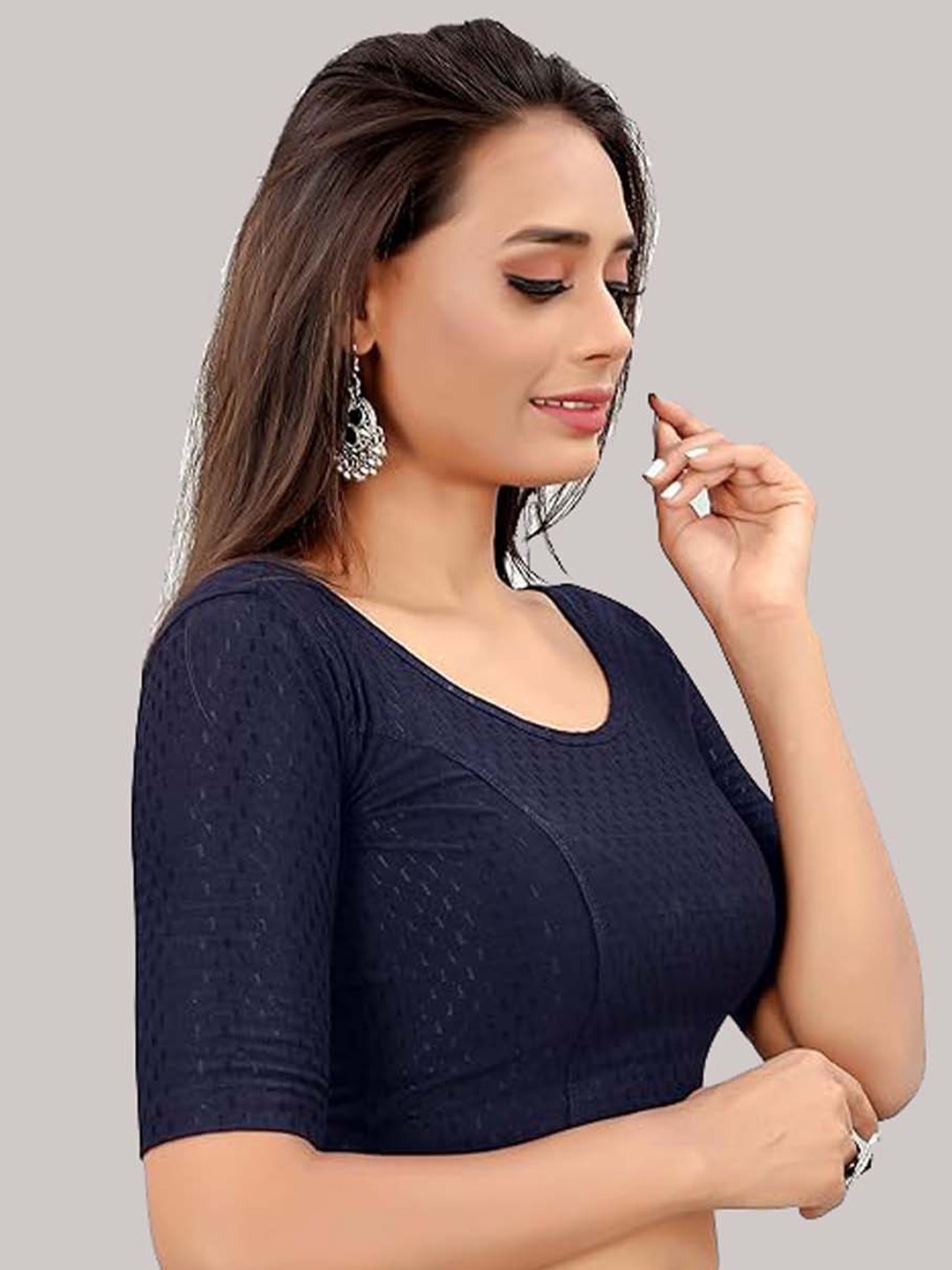 

SHREE SWANGIYAMATA COMPANY Self Design Streatchable Saree Blouse, Navy blue