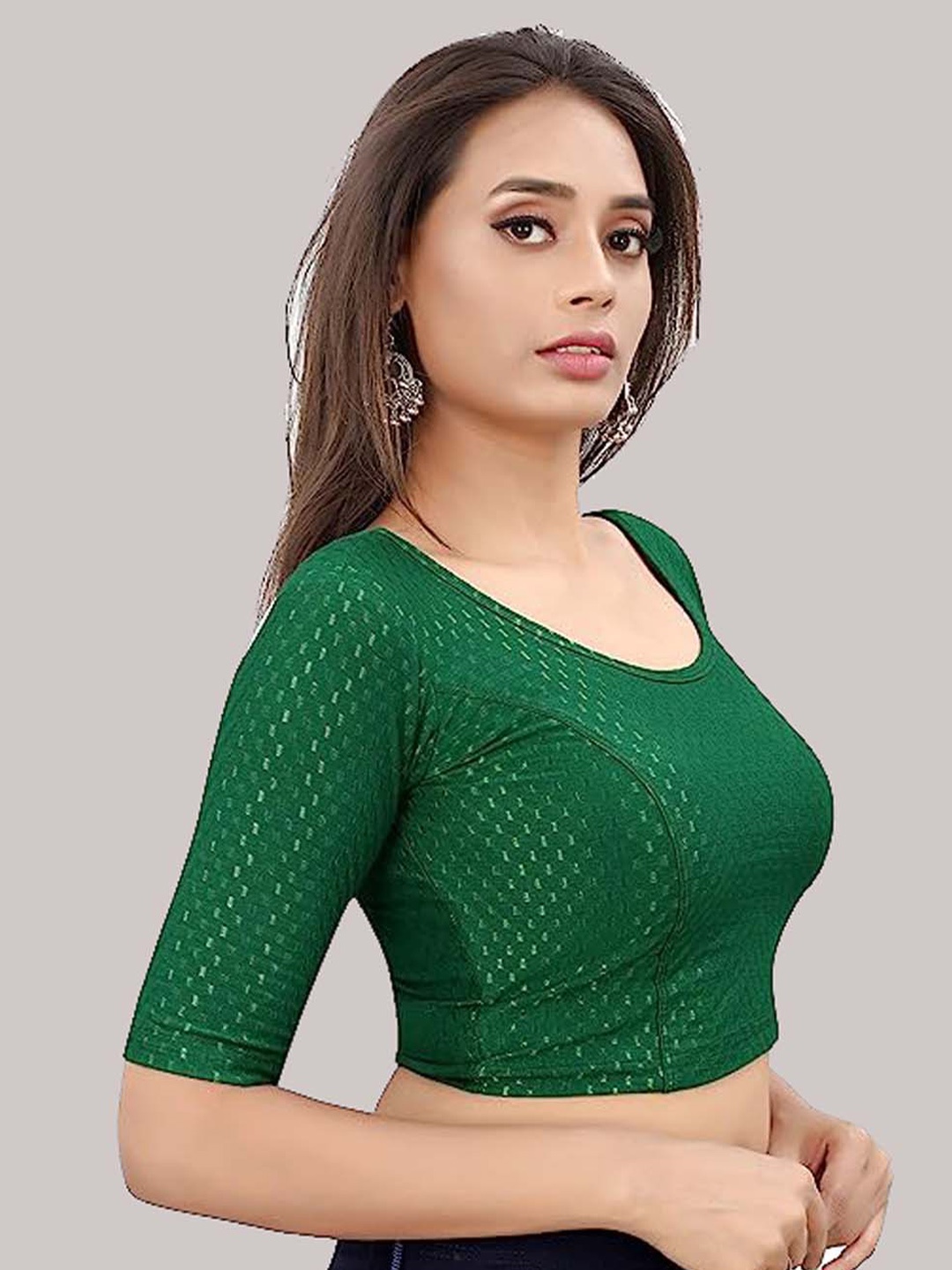 

SHREE SWANGIYAMATA COMPANY Self Design Streatchable Saree Blouse, Green