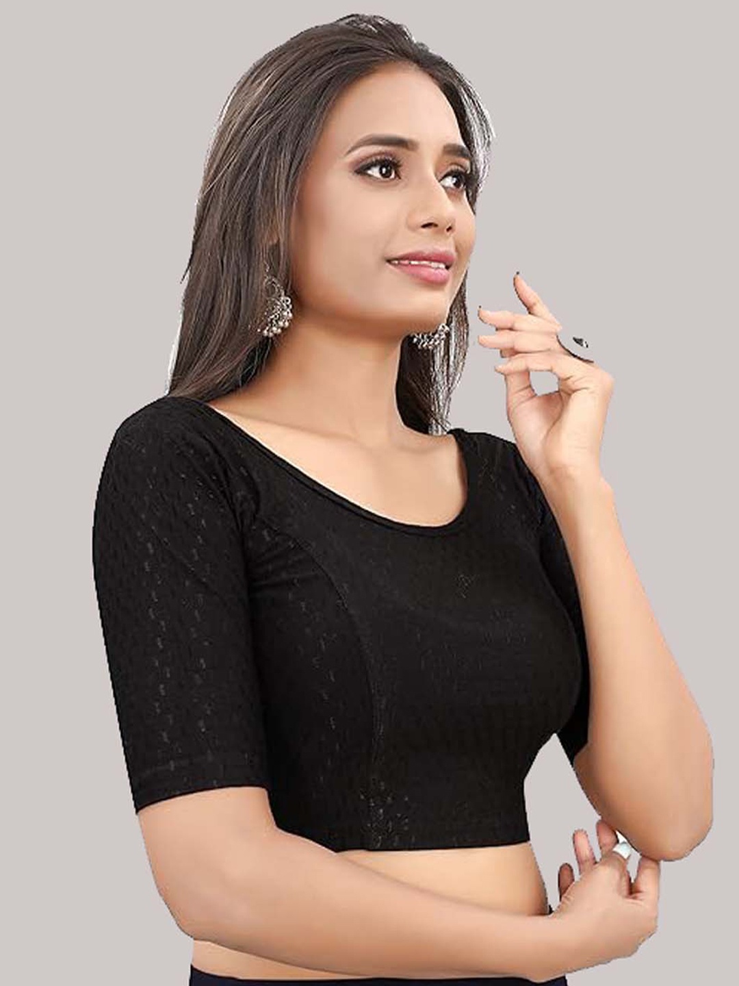 

SHREE SWANGIYAMATA COMPANY Self Design Streatchable Saree Blouse, Black
