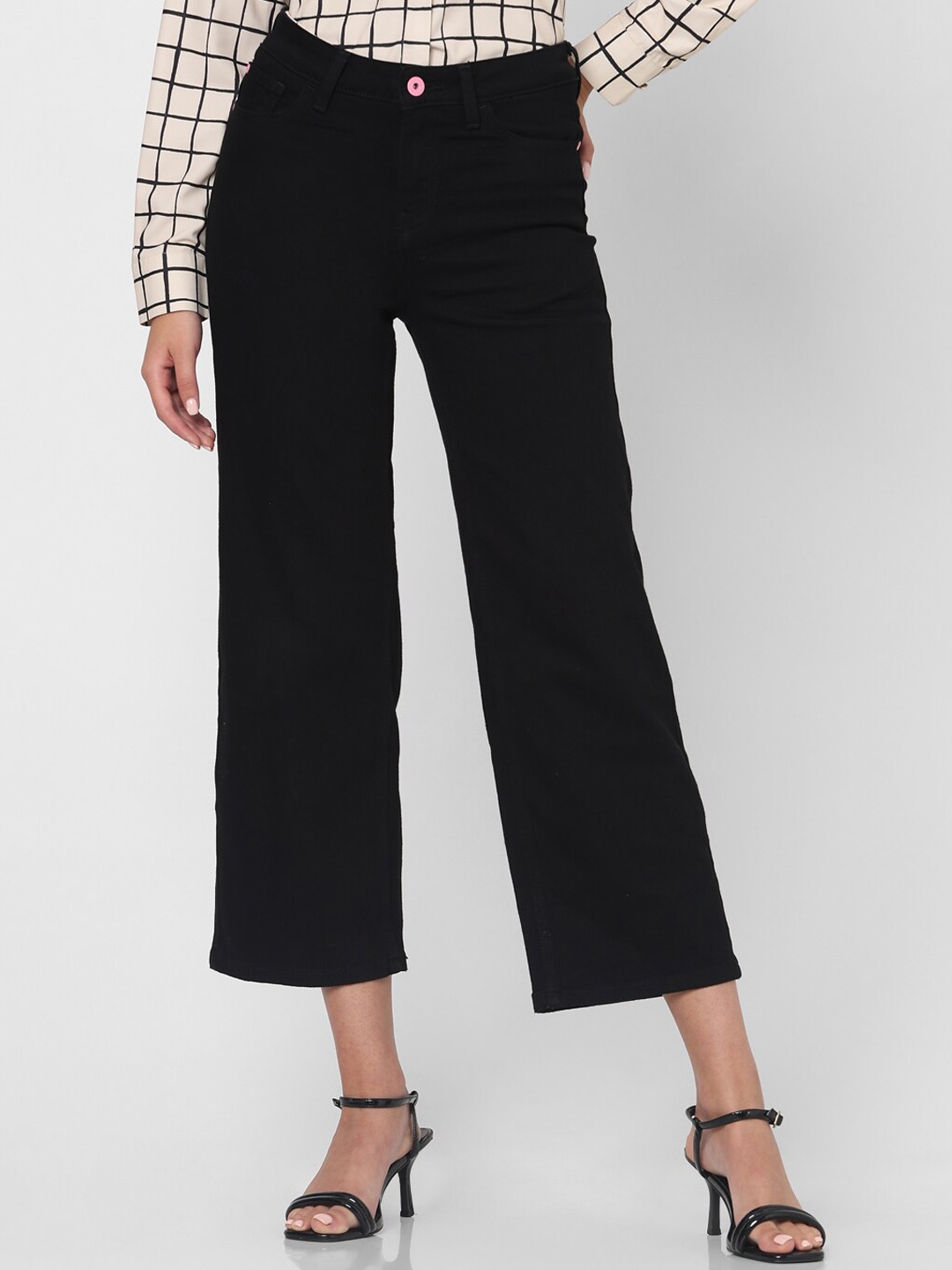 

Vero Moda Women Wide Leg High-Rise Clean Look Stretchable Cropped Jeans, Black