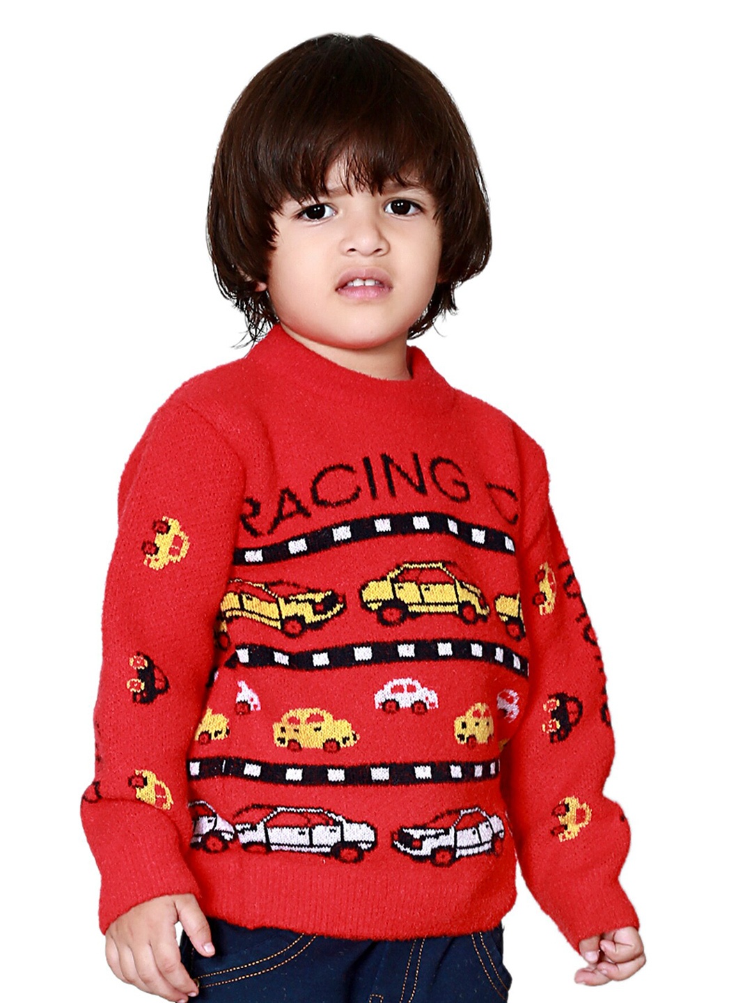 

BAESD Kids Car Printed Long Sleeves Acrylic Pullover Sweater, Red