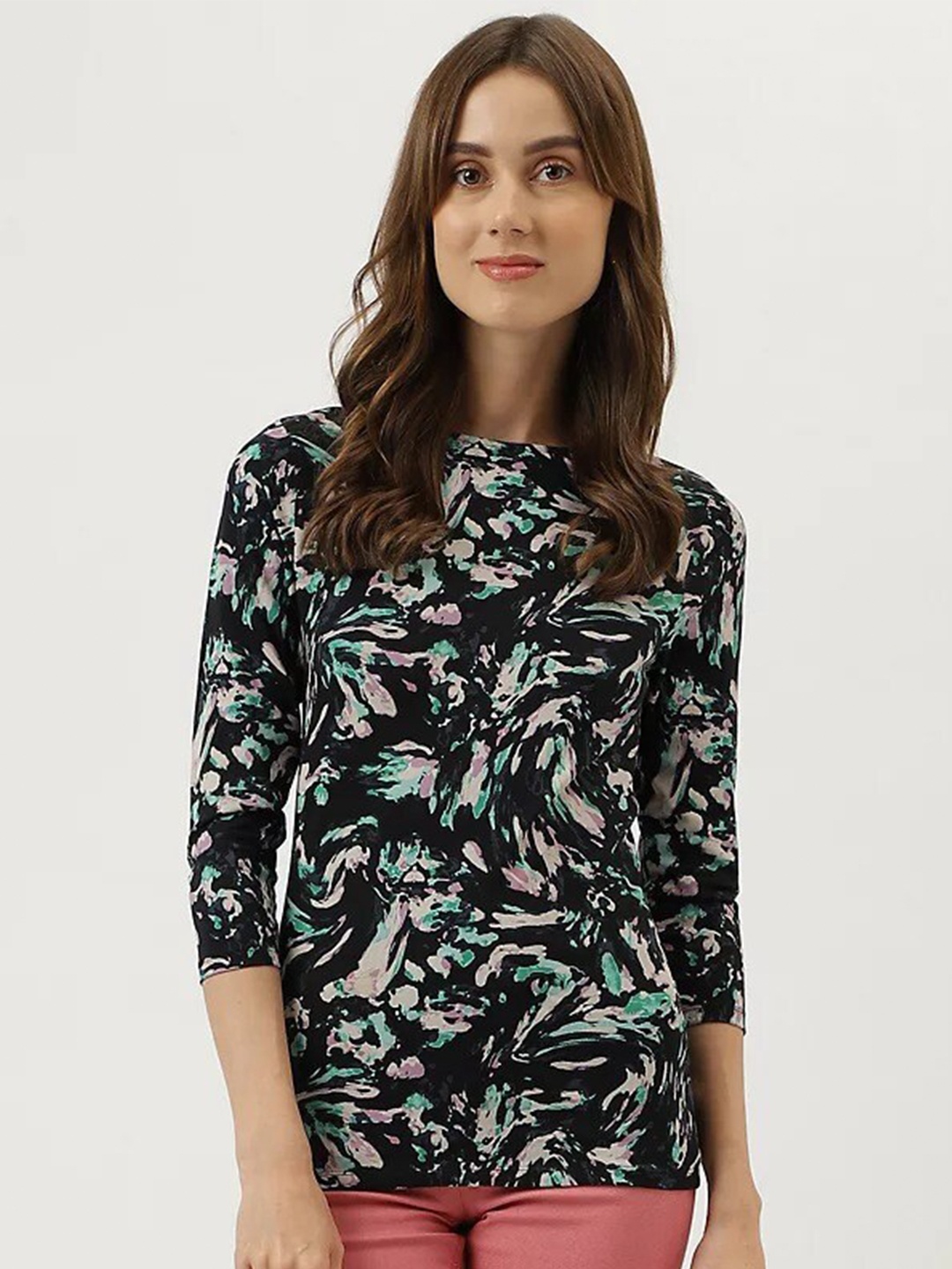 

Marks & Spencer Regular Fit Floral Printed Boat Neck T-shirt, Black