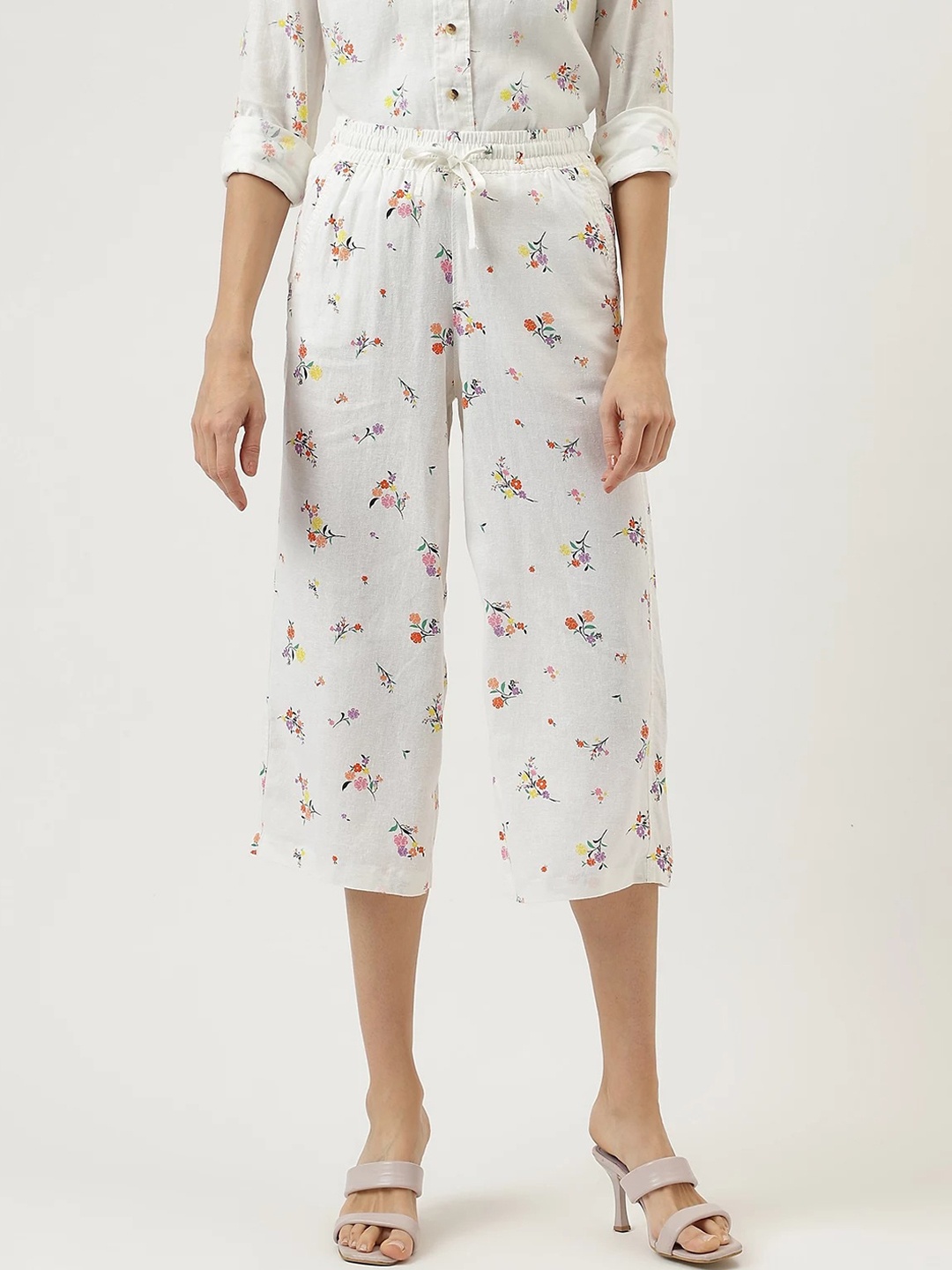 

Marks & Spencer Floral Printed High-Rise Culottes Trouser, White