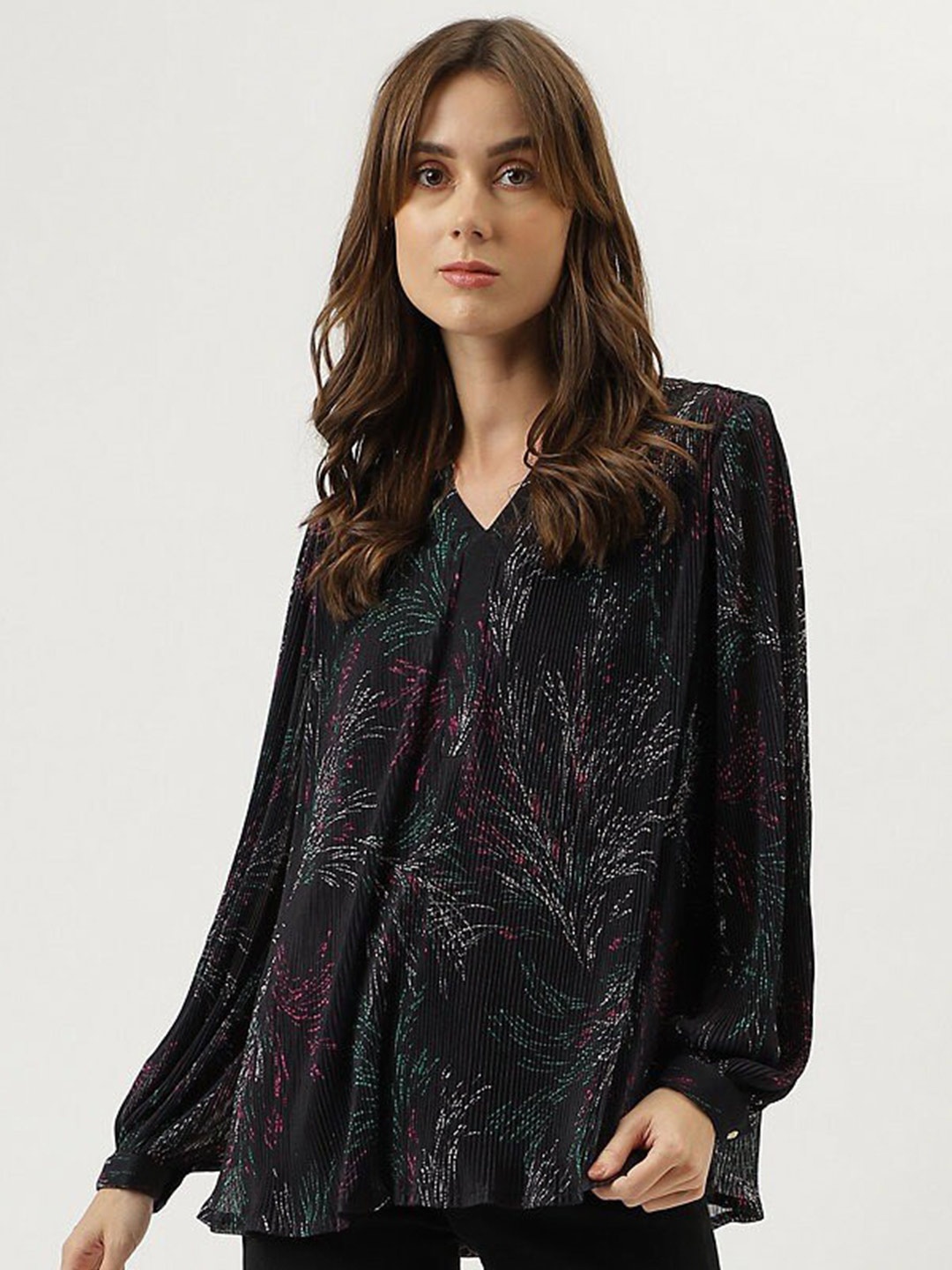 

Marks & Spencer Embellished Mandarin Collar Puff Sleeves Top, Black