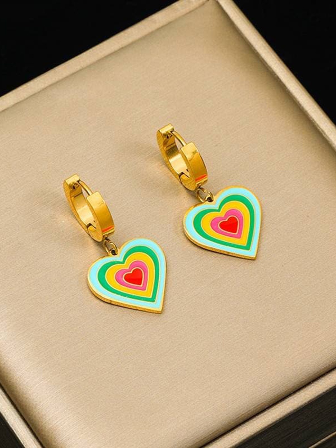 

VIEN Stainless Steel Gold-Plated Heart Shaped Drop Earrings