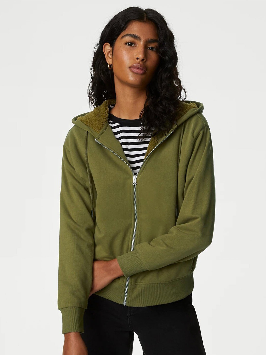 

Marks & Spencer Hooded Front-Open Sweatshirt, Green