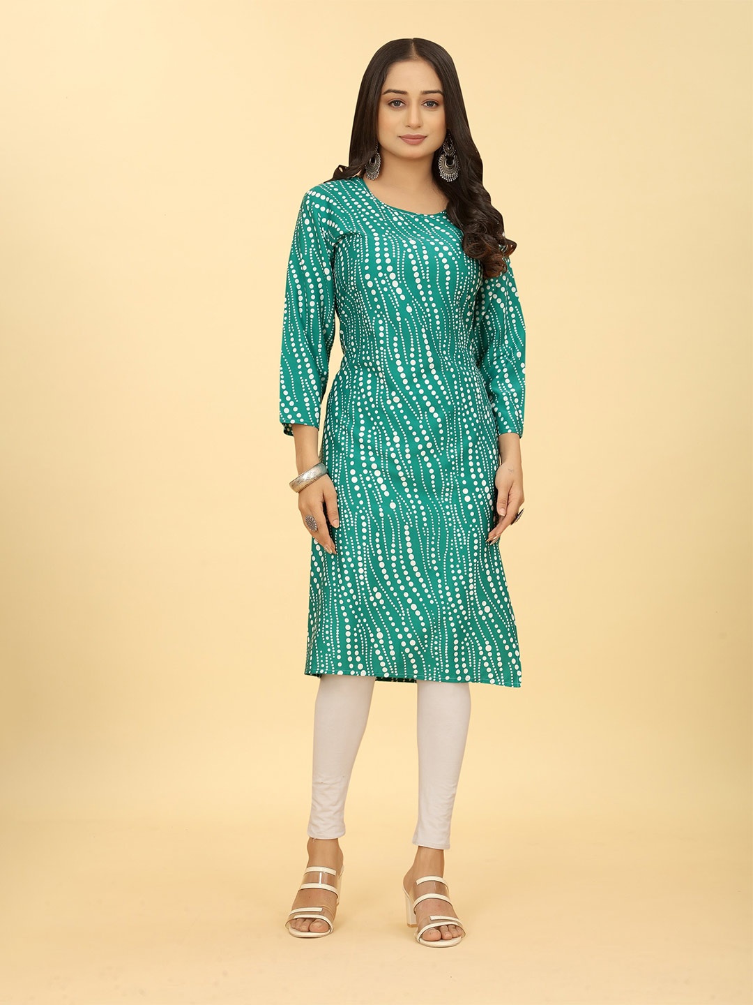 

SAKSHIPRIYA Geometric Printed Straight Kurta, Sea green