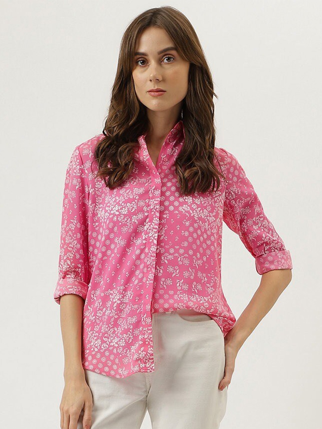 

Marks & Spencer Regular Fit Floral Printed Spread Collar Casual Shirt, Pink